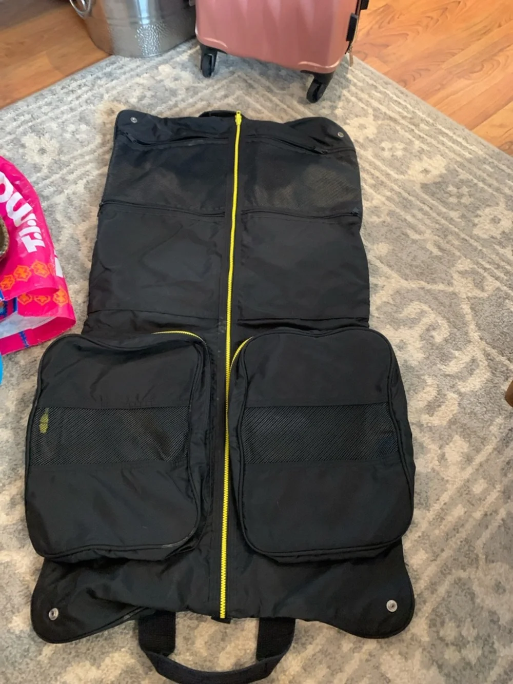 Lands' End Black Travel Garment Bag with Yellow Accents